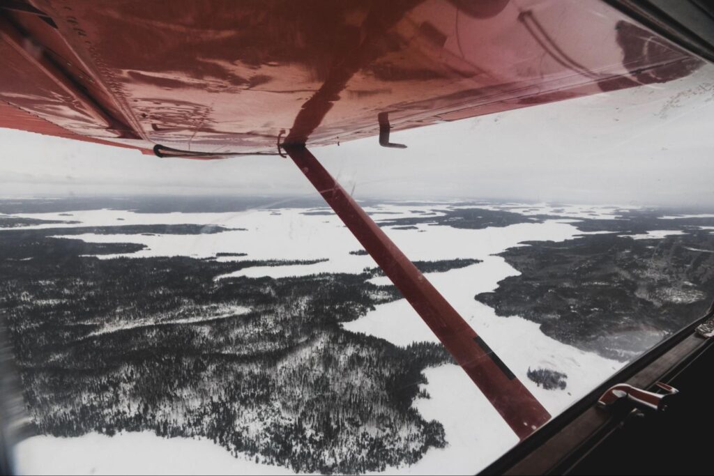 view inside a ski plane going to Bakers Narrow Lodge