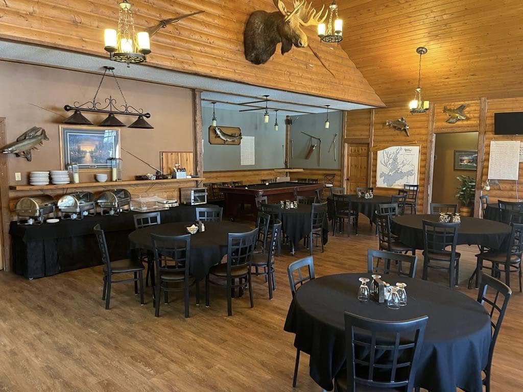 The on-site eatery dining space at Bakers Narrows Lodge on Lake Athapapuskow